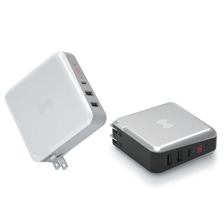 
wireless charger power bank 6700mAh with 3 USB port and Type-C PD18W wall charger US plug 