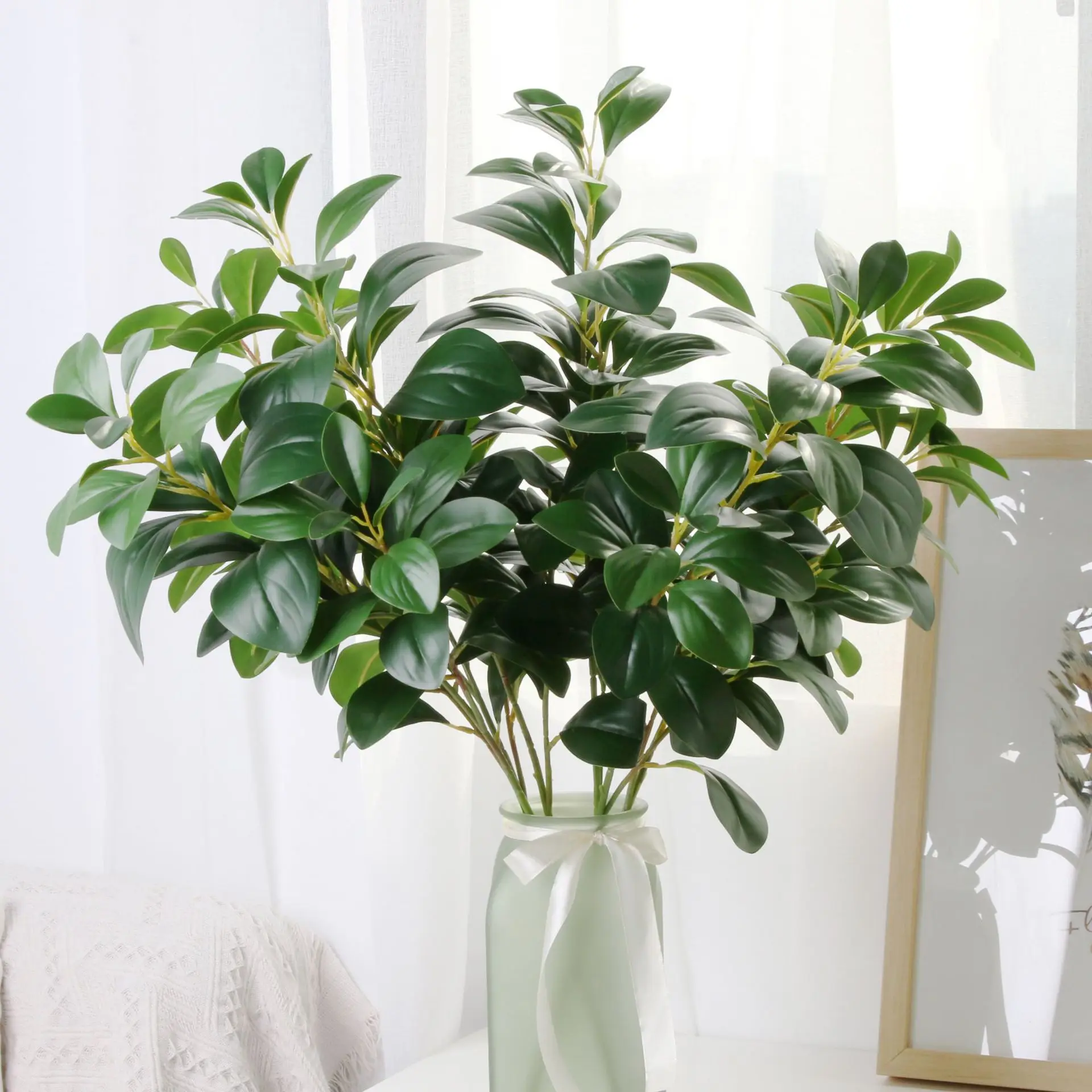 

Wholesale artificial green plant for home garden decor green leaves long stem table vase DIY plant artificial foliage all season, Green or customized