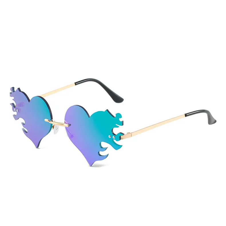

Hot Sell Wholesale Heart Shades Party Custom Logo Printed Fashionable Metal Rimless Ocean Lens Women Sunglasses 2022