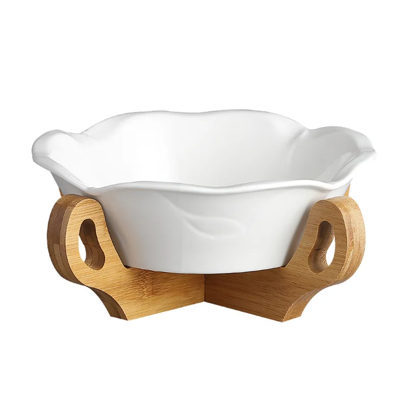 

Bamboo Snack Serving Tray Serving Platter with Ceramic bowl for Food