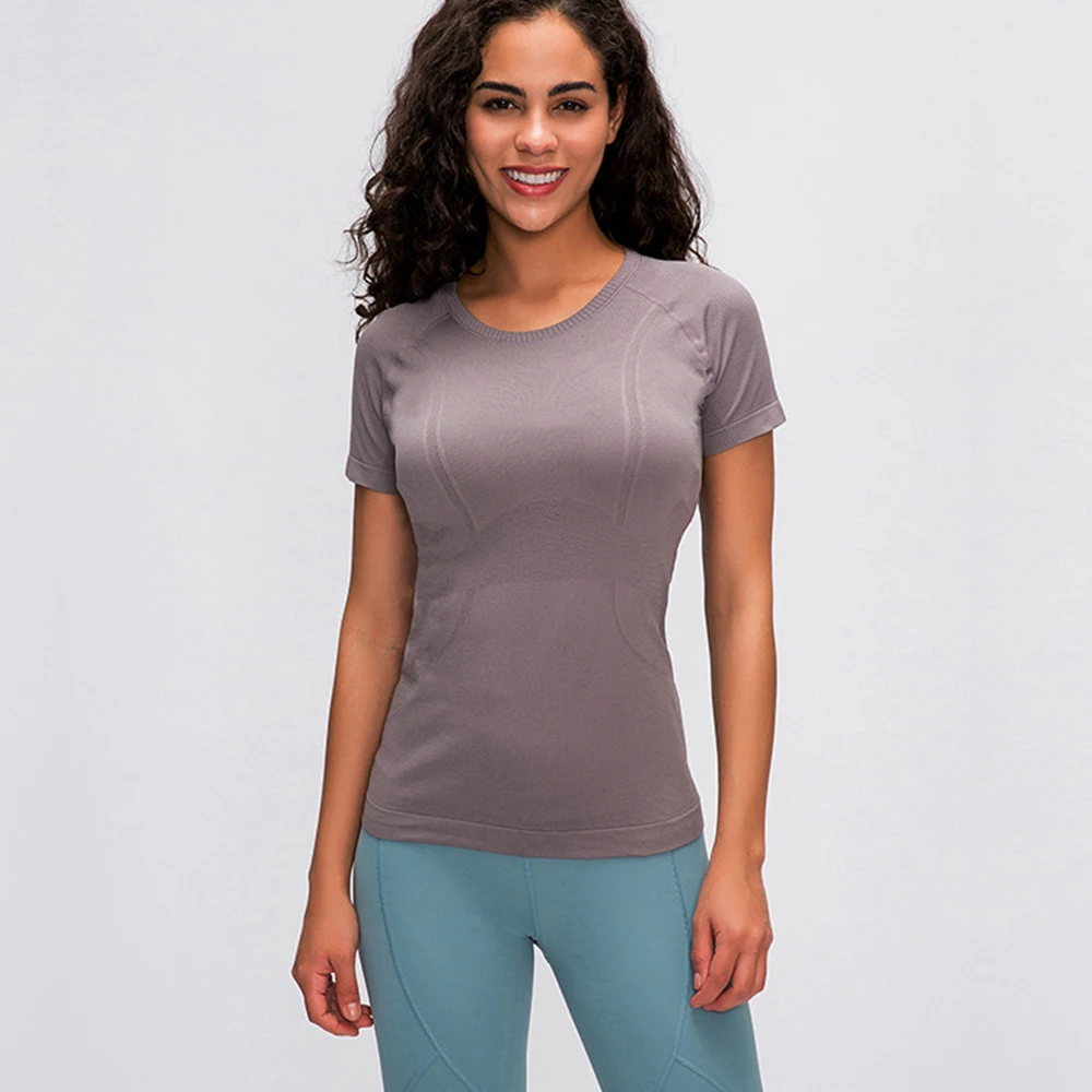 

Yoga short sleeve t shirt solid color women's breathable crew neck summer T-shirt running fitness Yoga top slim gym short sleeve