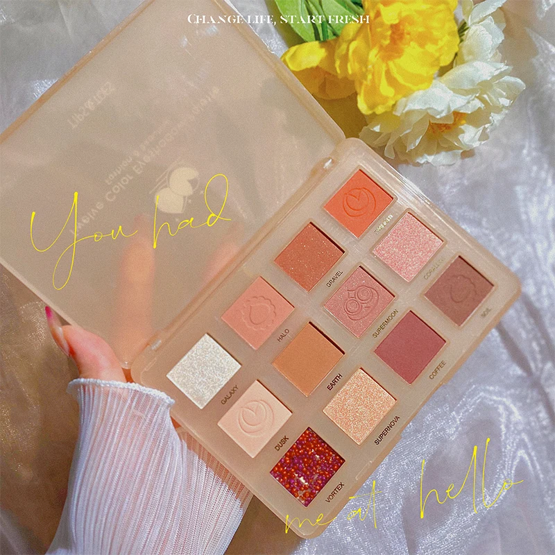 

12 Colors Eyeshadow Makeup Palette Highly Pigmented Peach Matte Shimmer Twelve Eye Shadow Palette