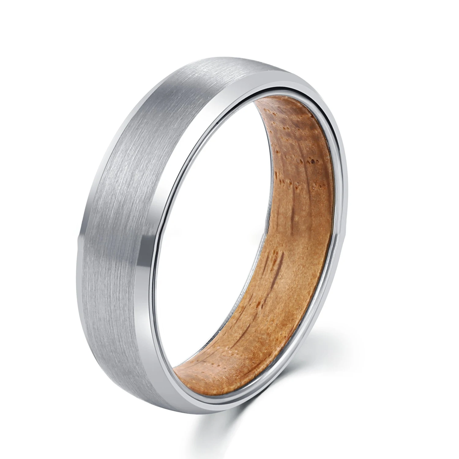 

Trendy Mens Rings Stainless Steel Jewelry 6mm Tungsten Carbide Steel Shell Cask Wood Rings, Picture