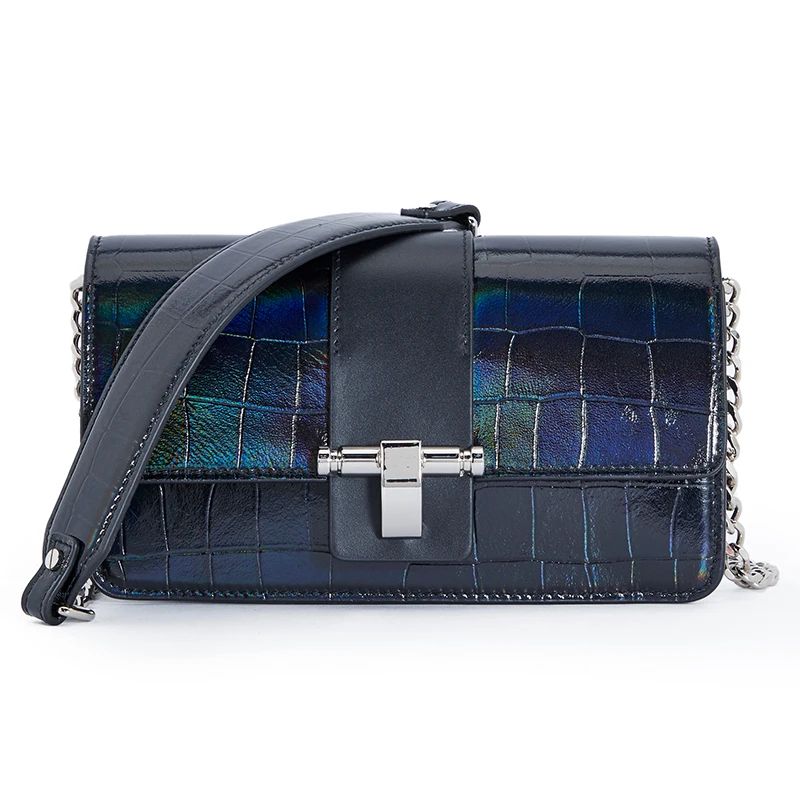 

Luxury minimalist small square bag first layer cowhide messenger handbag, Black
