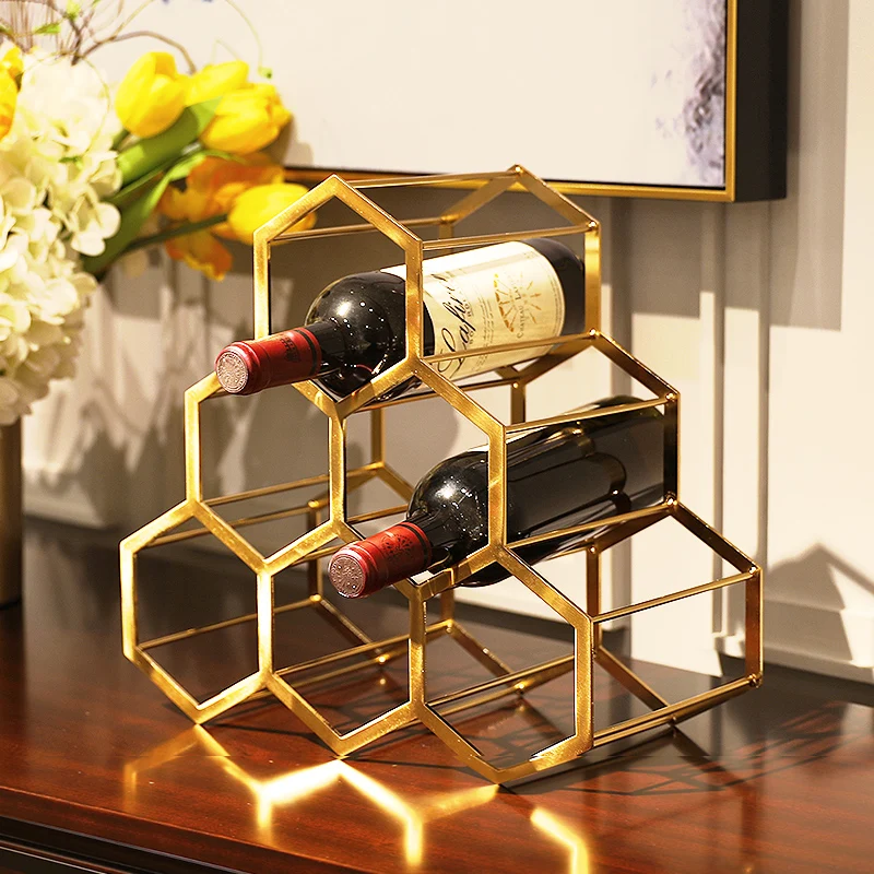 

European style light luxury model room metal wine rack wine cabinet decoration home living room dining table American craft soft