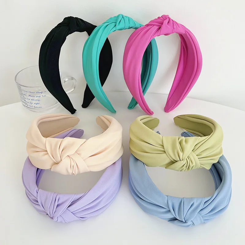 

Wholesale Fashion Women Knot Hairbands Headwrap Simple Design Solid Color Green Blue Knotted Headbands Hair Accessories