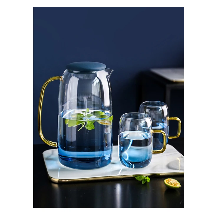 

Large capacity colorful borosilicate glass water jug set with cups, Clear