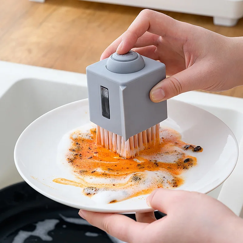 

Square Silicone Press Pot Brush Multifunctional Decontamination Stain Brush Tableware Cleaning Automatic Liquid Filling Brush