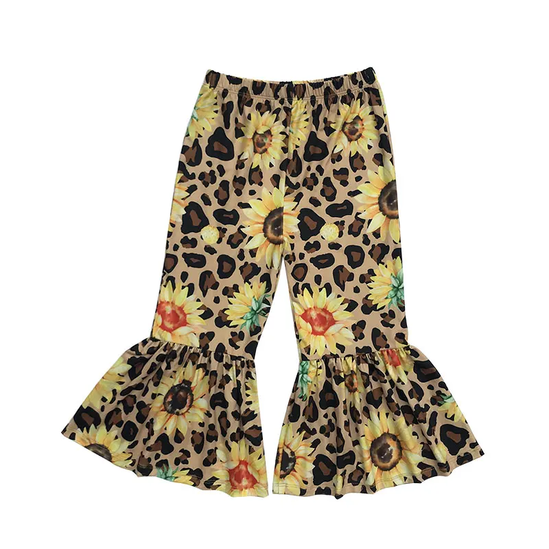 

new autumn sunflower girl bell bottom ruffle pants milk silk long pants wholesale RTS, Printed pants as picture shown