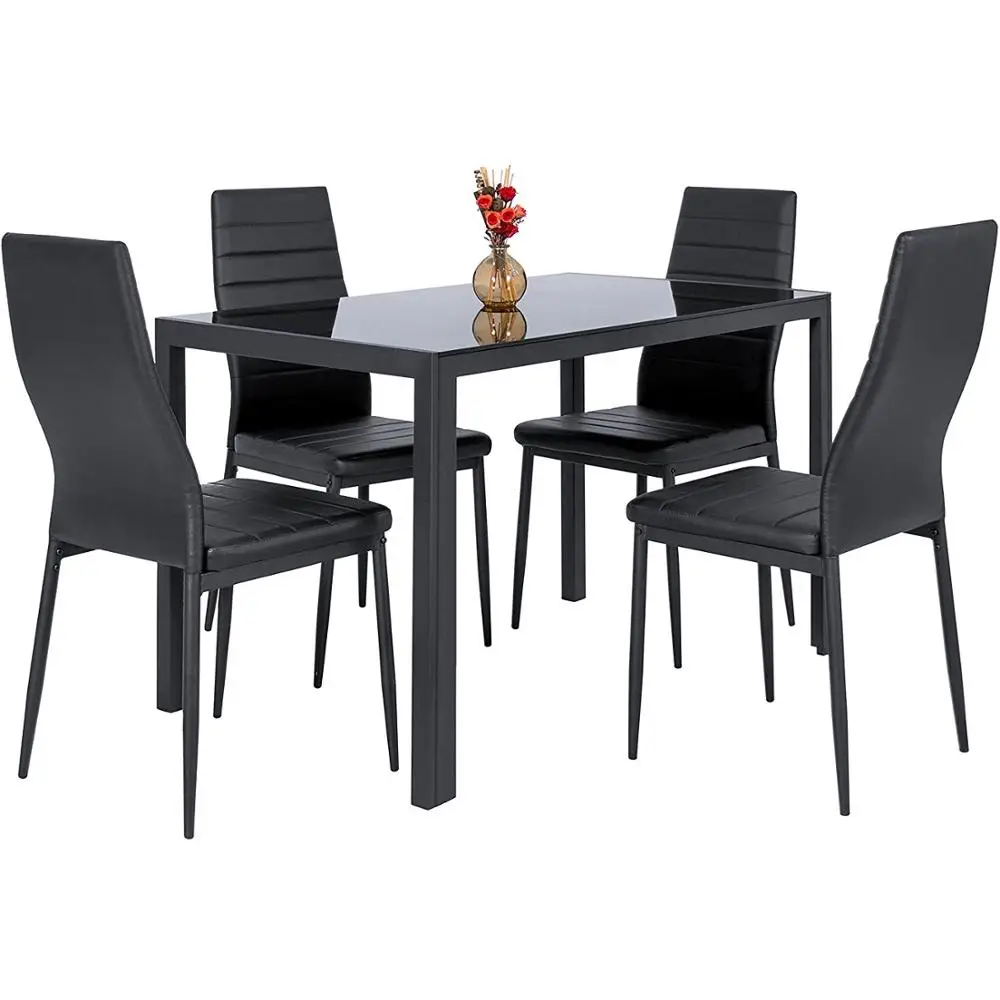 Tempered Glass Dining Room Table and 4 Chairs Set