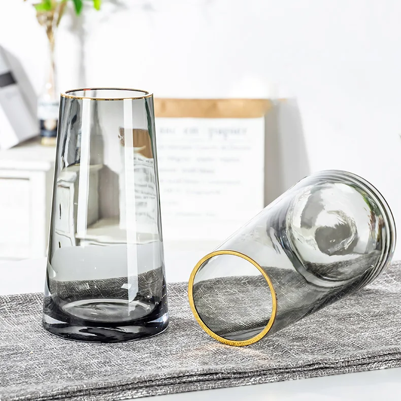 

Wholesale Cone Shape 24 K Golden Rim Fancy Flower Glass Vases In Bulk