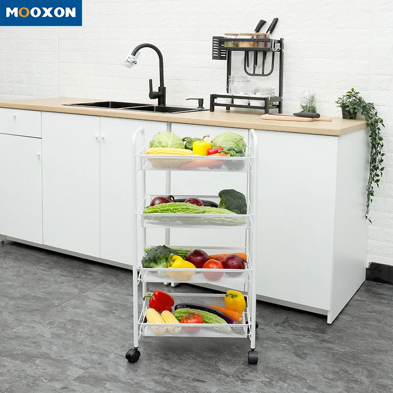 

Movable Storage Rolling Cart Organizer Shelf 3 Tier Used Home Kitchen Rack Trolley, Black/white/customize beige
