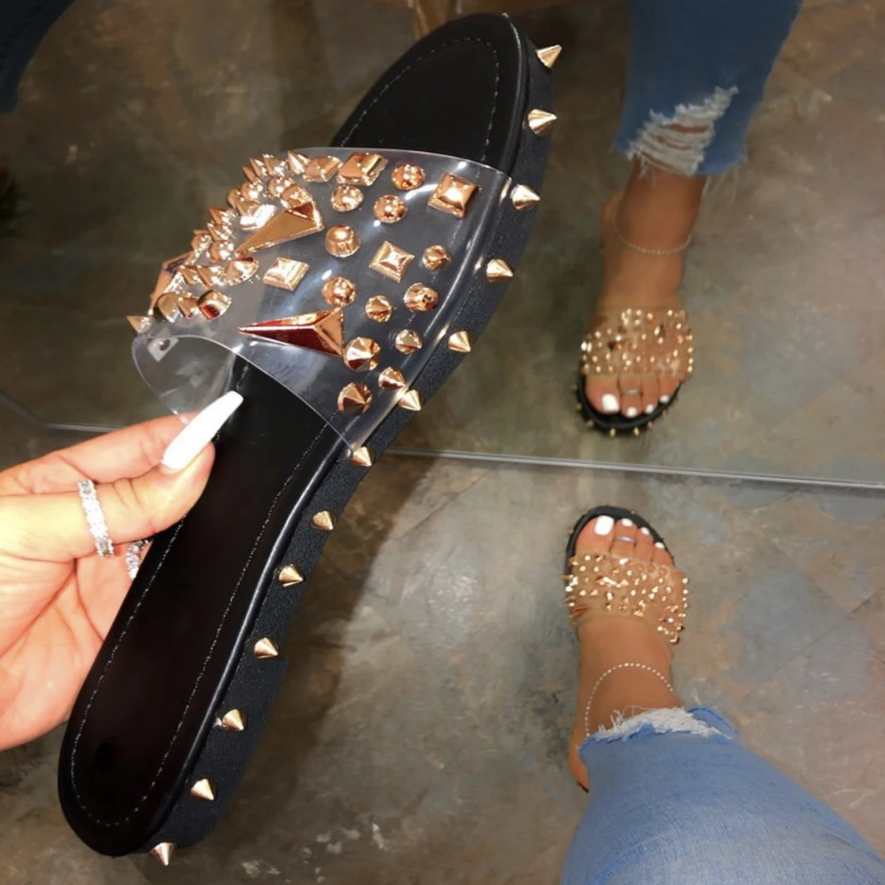 

Street fashion snakeskin new trending outdoor beach slippers women