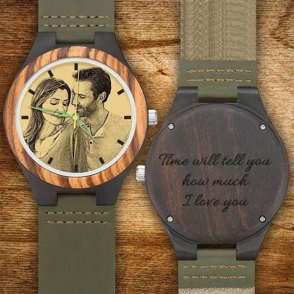 

45mm Customized Wooden Luxury Wristwatches Japan Movement Dark Green Leather Strap Oem Men Wrist Casual Montre Homme