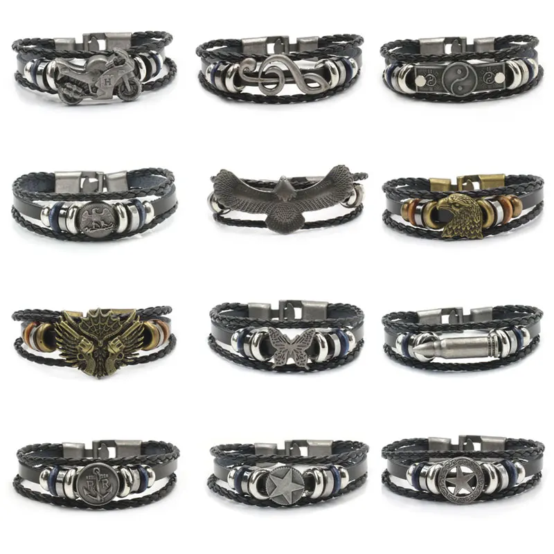 

Fashion Vintage Punk Strap Wristband Poker Knitting customizable bracelet For Men, As the pictures