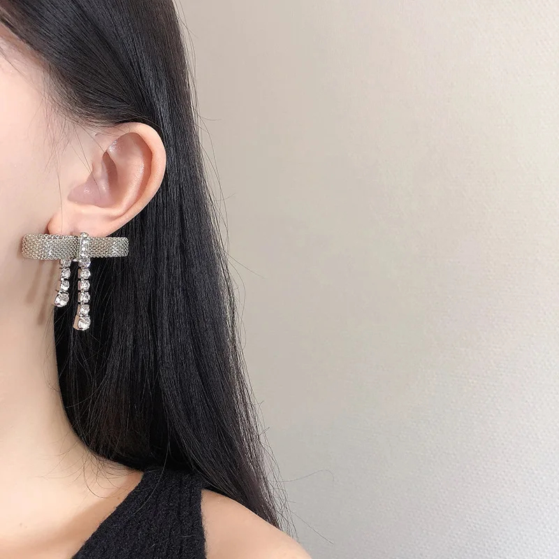 

Hot Selling Design Ribbon Heart Bow Tassels Metal Temperament Pendant Earrings Jewelry For Women