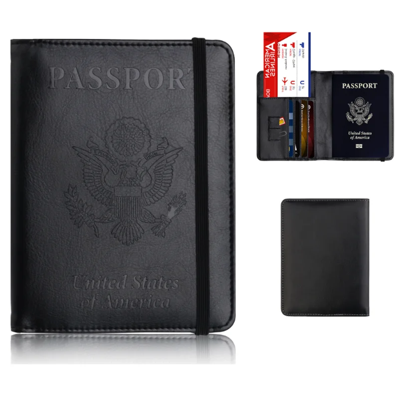 

Custom logo elastic band travel wallet passport holder cover RFID protection