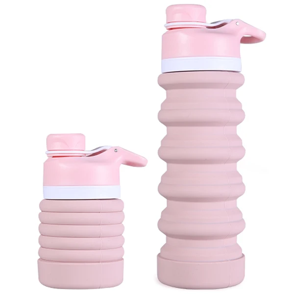 

Children Foldable Silicon Roll Up Reusable Collapsible Drink Bottles Folding Silicone Water Bottle Pink