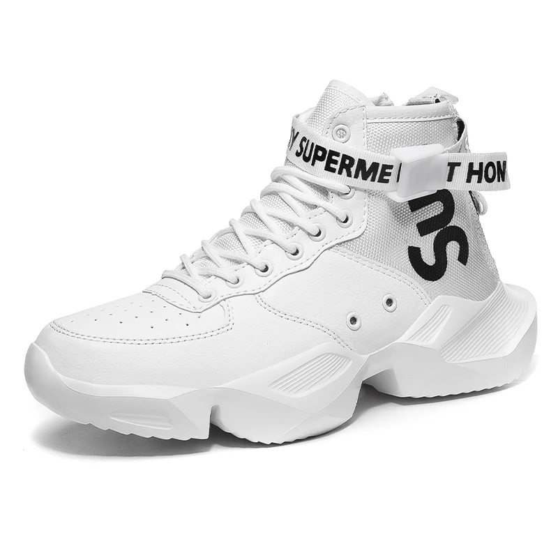 Factory price height Increasing white PU leather high top sneaker