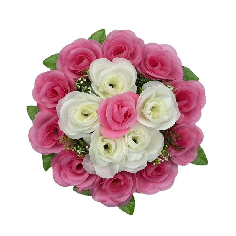 

YP0009-1 Fashion Happiness Pink White Rose Romance Decorative Fabric Silk Artificial Flowers Wreath For Wedding, Picture shows