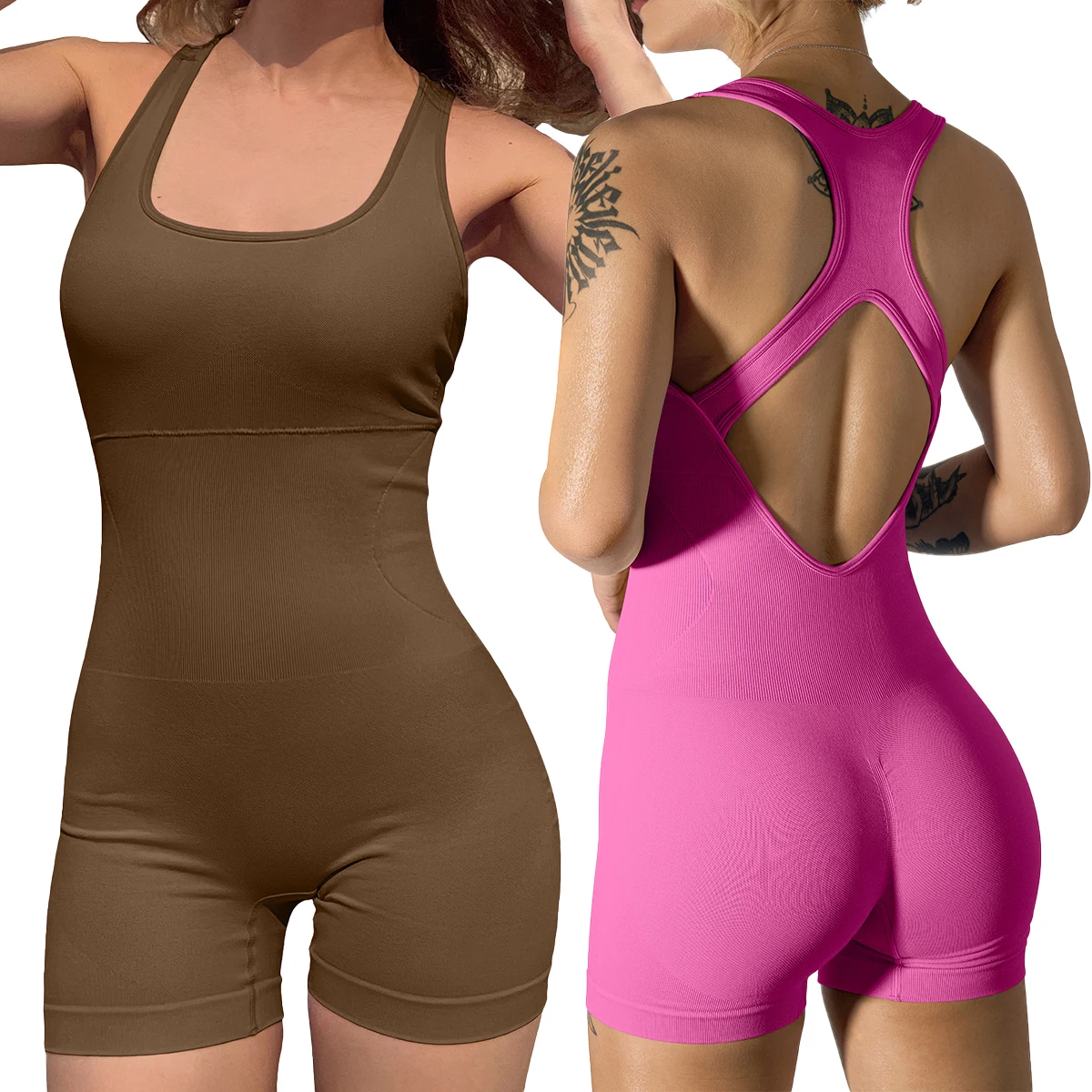 

Hot Selling U Shaped Neck Fitness Yoga Wear High Waisted Tight Shorts Jumpsuits