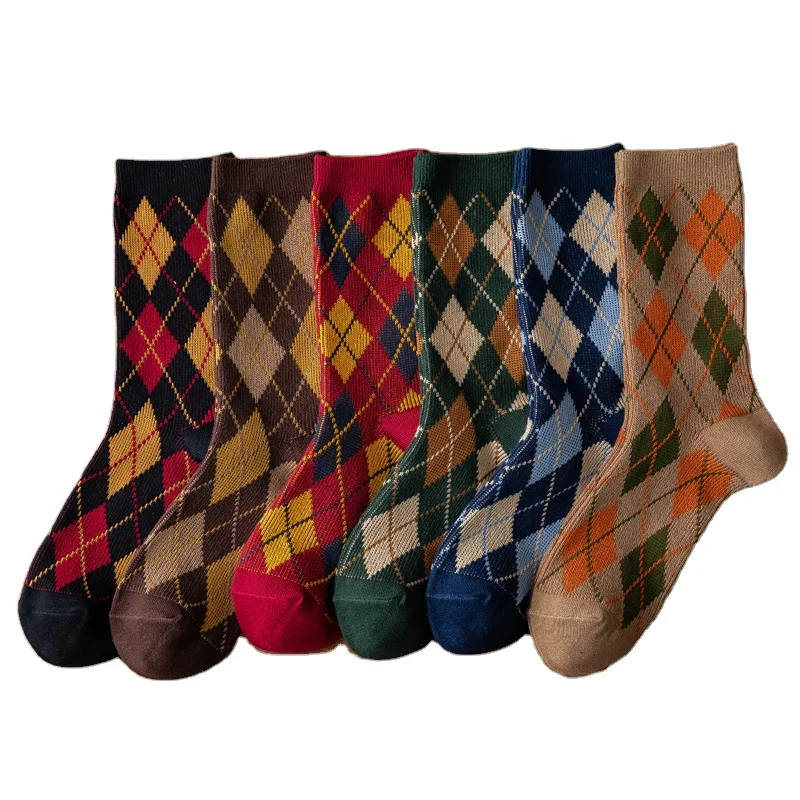 

Women's stockings retro British style double needle diamond plaid socks ins wind velvet socks factory wholesale