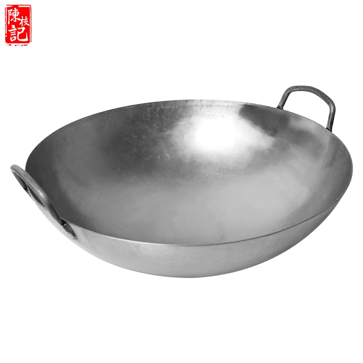 

Handmade Hammered Double Handles Wok Carbon Steeel Traditional Large Commercial Wok Carbon Steel Double Handles Woks, Silver, blue