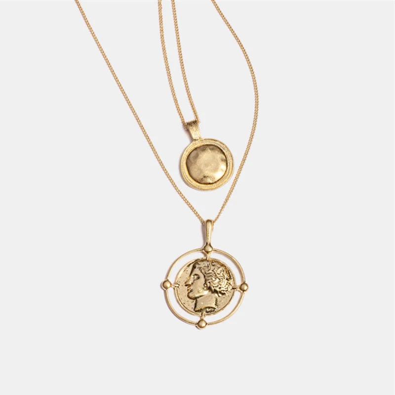 

Gold Color Hanging Portrait Coin Choker Necklaces for Women Two Layered Charms Pendant Chokers Necklaces Bohemia Necklace 2019