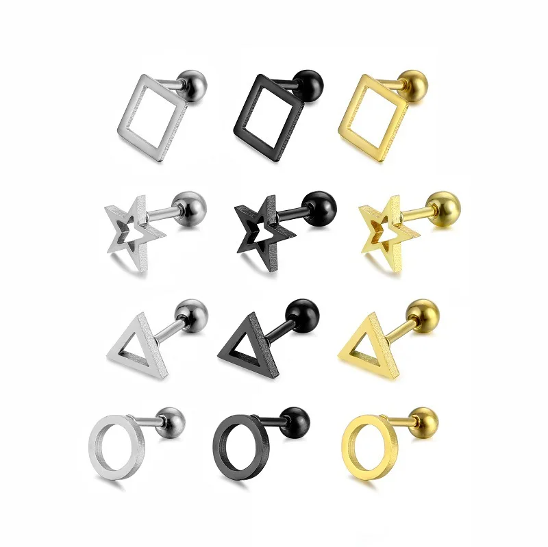 

Simple trend personality stainless steel earrings gold black silver stud earrings jewelry gift, Gold plated