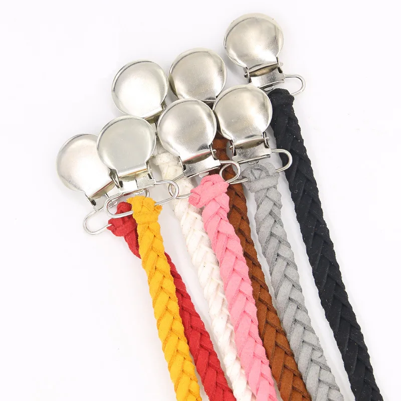 

Leathe Chain Dummy Clip Holder Braided chain Clip Nipple Holder Soother Chain For Baby pacifier clip M118