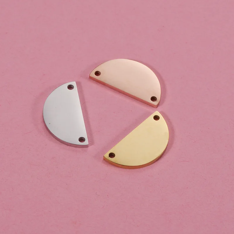 

20x10mm DIY Making Geometry Stainless Steel Half Circle Semicircle Two Holes Connector Accessories Jewelry Pendant Charm, Gold,rose gold,silver
