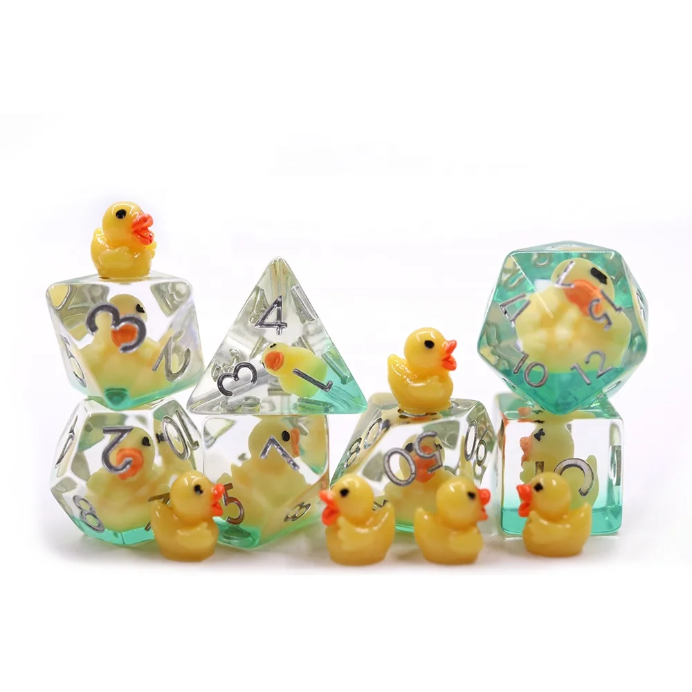 

Custom New Product Bulk Transparent Dnd Dice Soft Edge Resin 7pcs Set duck dice set