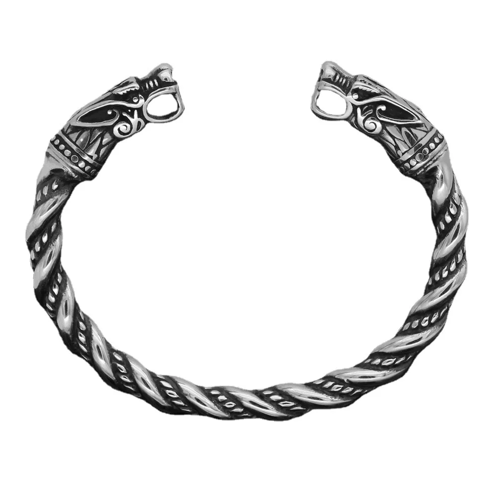 

2021 New European And American Retro Viking Leading Open Bracelet, Steel color