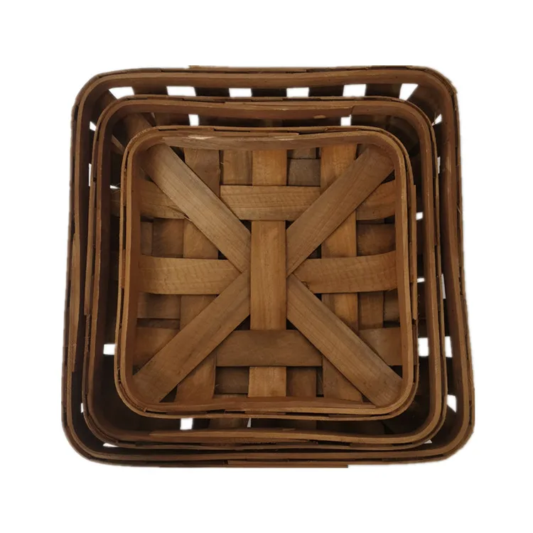 

Factory produce wooden chip Tobacco basket with decoration