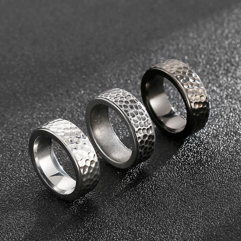 

Fashionable Simple Punk Style Spot Hammer Ring Titanium Steel Ring for Man 2021