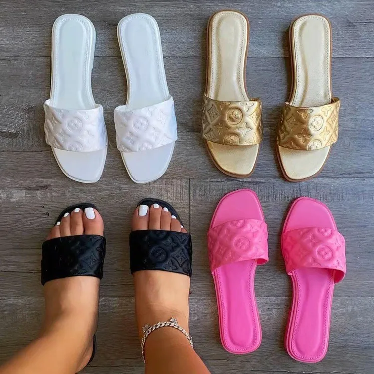 

2022 New Arrivals Fashion Female Leather Slipper Flat Sandals for Women and Ladies Casual Open Toe Summer Shoes Slide Sandal, 4 colors