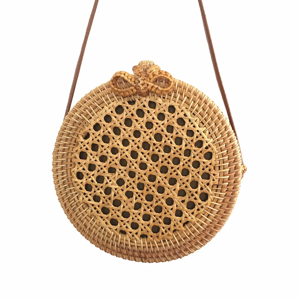 

Summer Retro Round bow rattan Hand bag straw bag