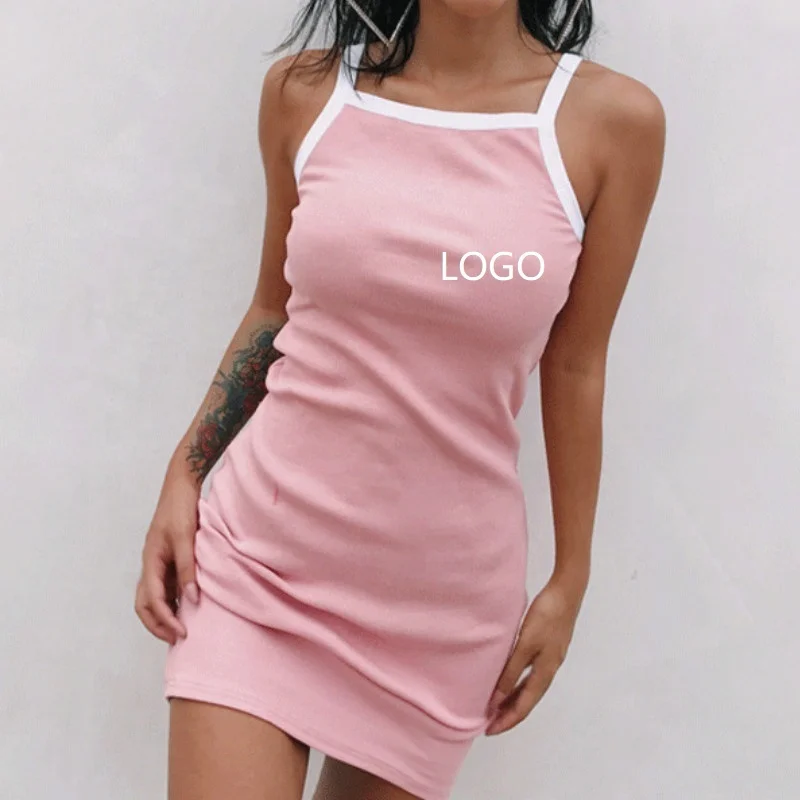 

YD Summer ladies custom logo solid sleeveless casual club mini shirt dresses 2021 bodycon pencil dress for womens