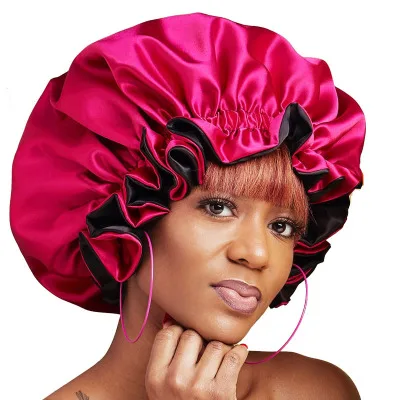 

L622 Women Silk Night Sleep Hats Double Layer Head Cover Custom Shower Cap Custom sleeping cap Adjustable silk Satin Bonnet