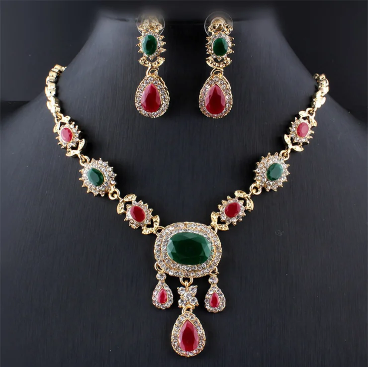 

Komi Colorful Bohemian Ethnic Earrings Necklace Set Arabic Bridal Jewelry Sets Crystal African Wedding Jewelry Wholesale
