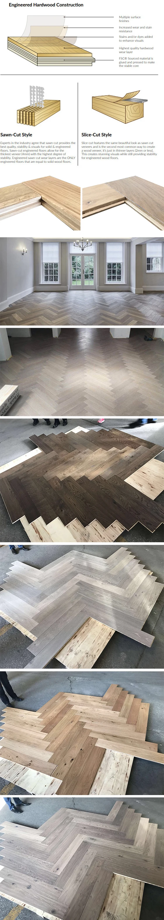 14/3mm Multi-Layer Herringbone Pattern Oak Engineered Wood Flooring