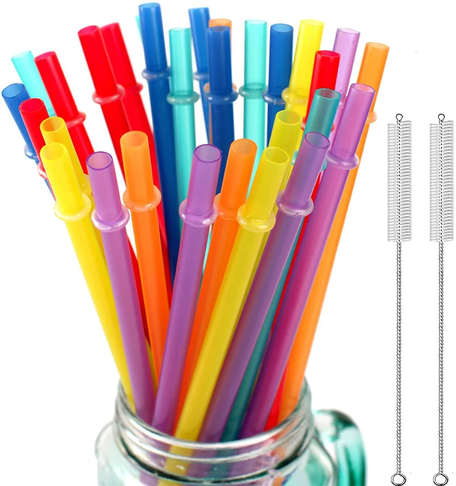 

Colorful Reusable 24mm PP Plastic Straw Bpa Free Wedding Party Drinks Food Grade straw & Stainless Steel Cleaning Brush, Multi colors