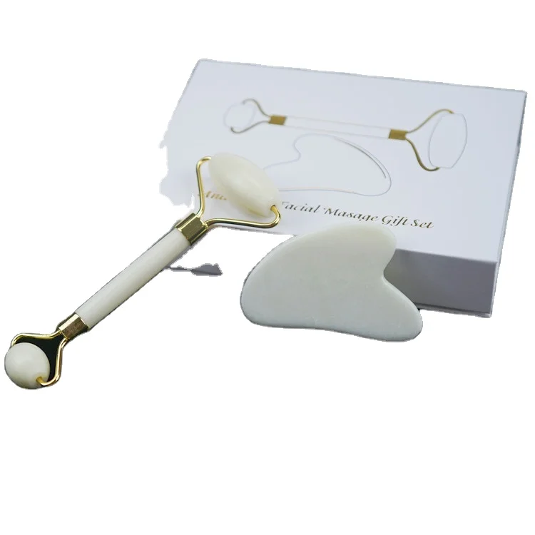 

Facial anti-wrinkle White Jade roller GuaSha Set 100% anti-aging White Jade Roller Gua Sha massage tools