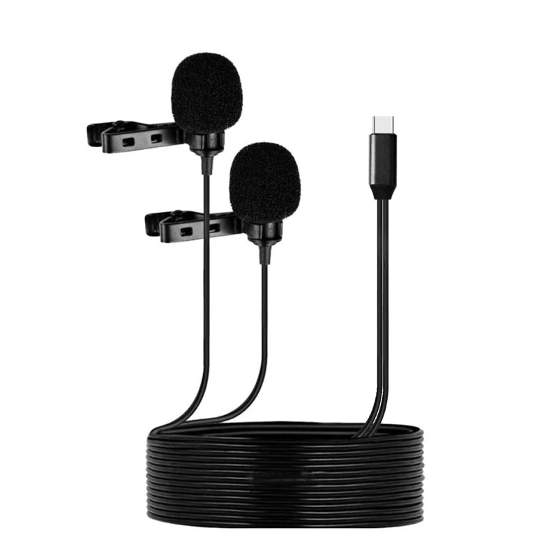 

Panvotech Double Head Condenser Lapel Microphone Set USB Lapel Omnidirectional Lavalier Microphone Wired for Interview Recording