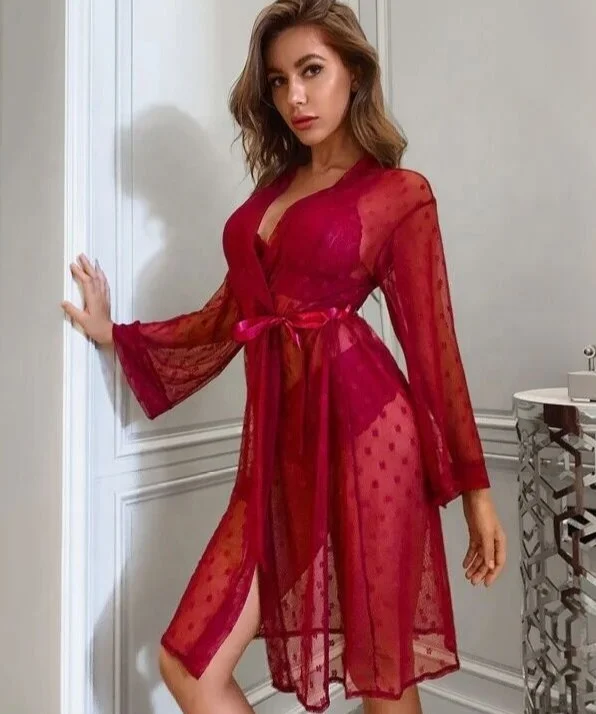 

SFY1360 Sexy Lace Nightwear Pajamas Suit Intimate Lingerie Women Velour Sleep Set Kimono Robe Velvet Soft Homewear Sleepwear, As picture