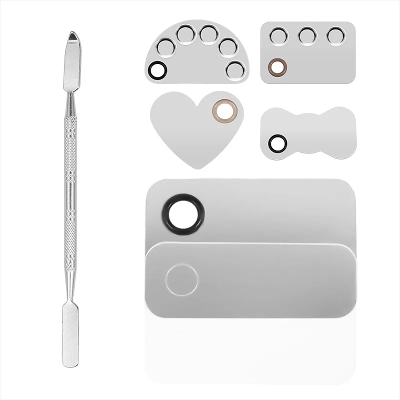 

Multifunction Stainless Steel Palette With Color Rod for Mixing Foundation Eyeshadow Painting Color Board Nail Art Tools, Silver