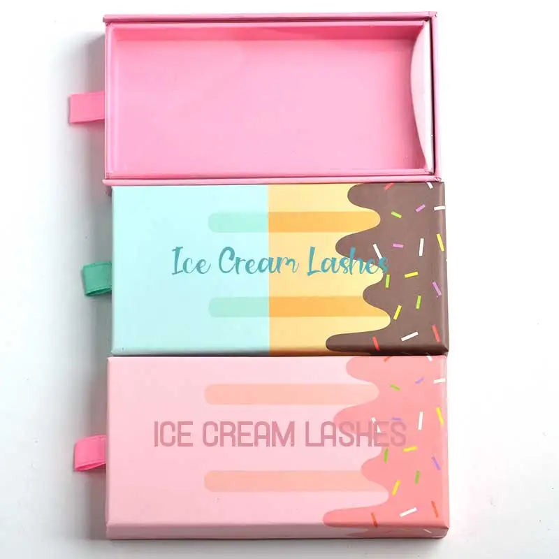 

wholesale custom icecream drawer pink sliding lash boxes