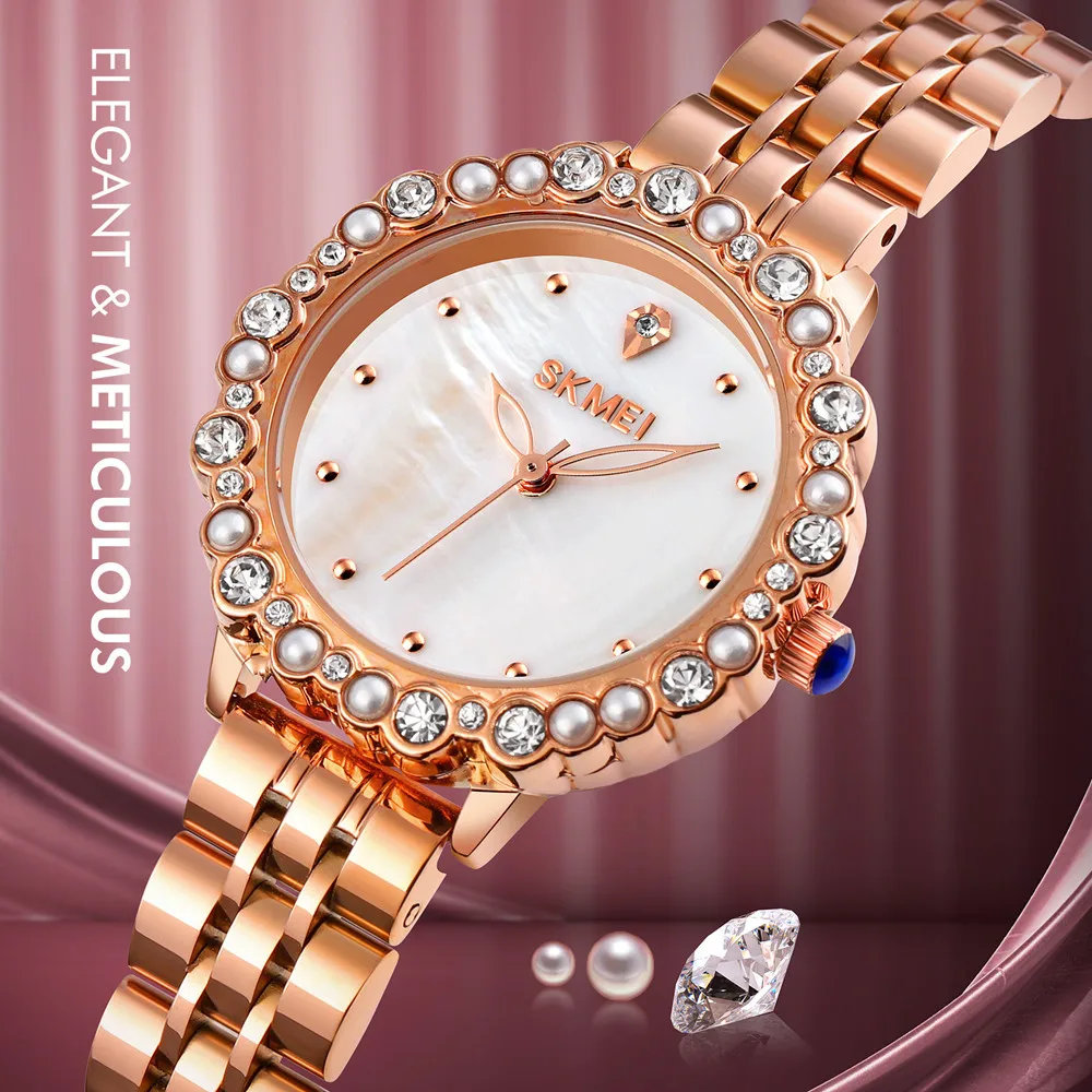 

Skmei 1799 Stainless Steel Luxury Diamond Quartz Wristwatch Lady Bracelet Wrist Women Watch
