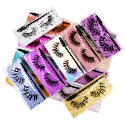 

F41199A high quality slender natural 1 pairs of V-series plastic cotton 3D mink eyelash eyelashes wholsale, Black