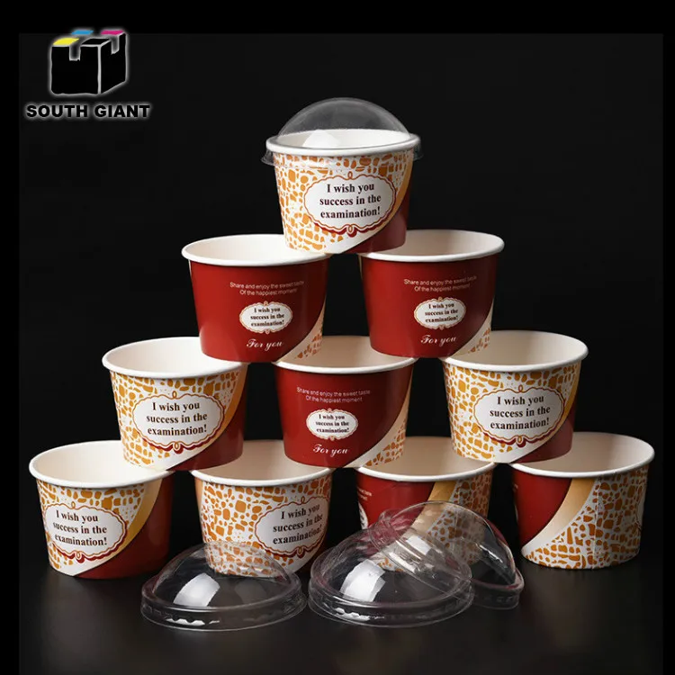 
Custom LOGO Printed Single Wall Cheap Disposable Sorbet Ice Cream Yogurt Paper Cups With Dome Flat Lid Cups 